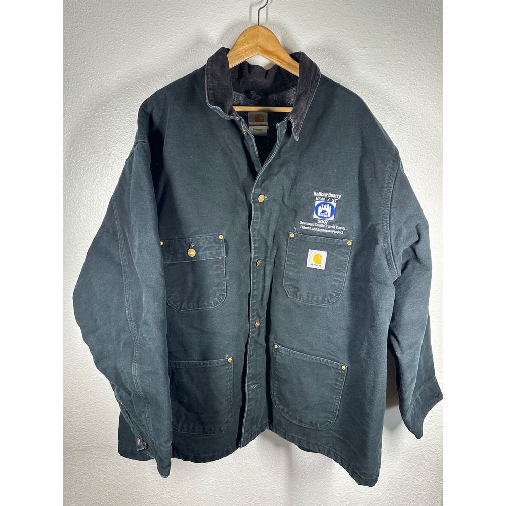 Carhartt Jacket Mens 58 Black C01 BLK Traditional Coat Blanket Lined Chore Work